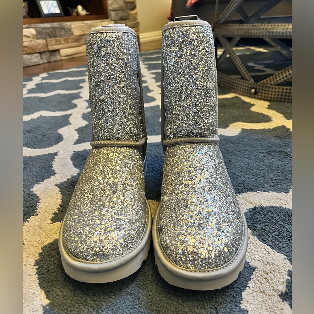 Silver sparkly ugg ankle boots